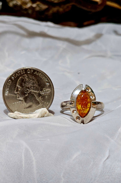 .925 Sterling Silver Baltic Amber Ring