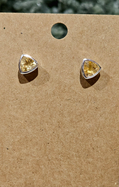 .925 Sterling Silver Faceted Citrine Studs