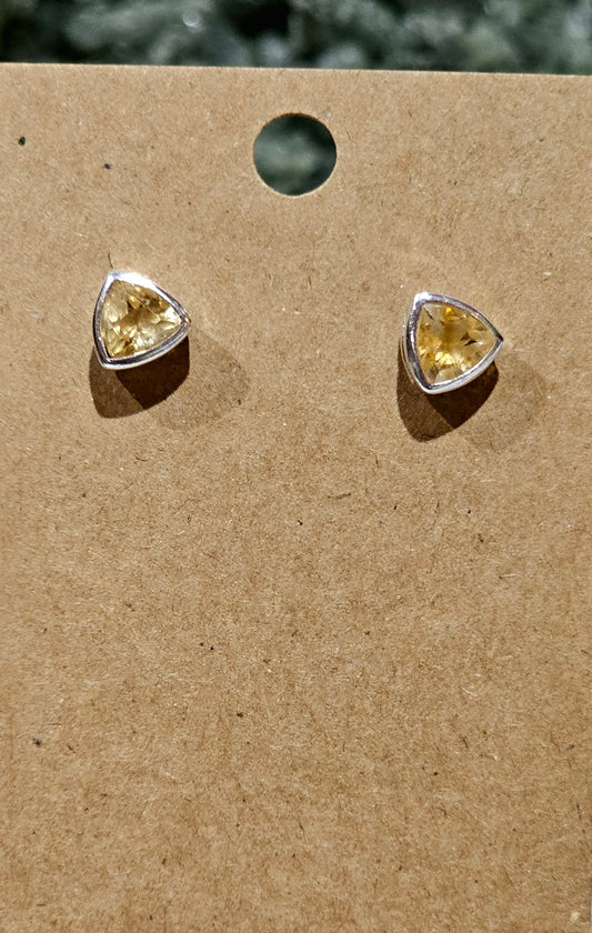 .925 Sterling Silver Faceted Citrine Studs