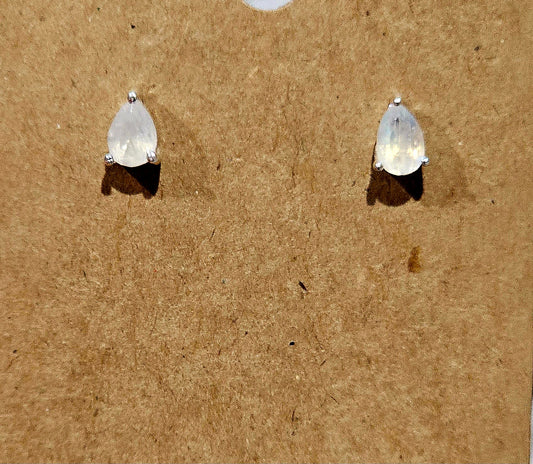 .925 Sterling Silver Faceted Moon Stone Earrings