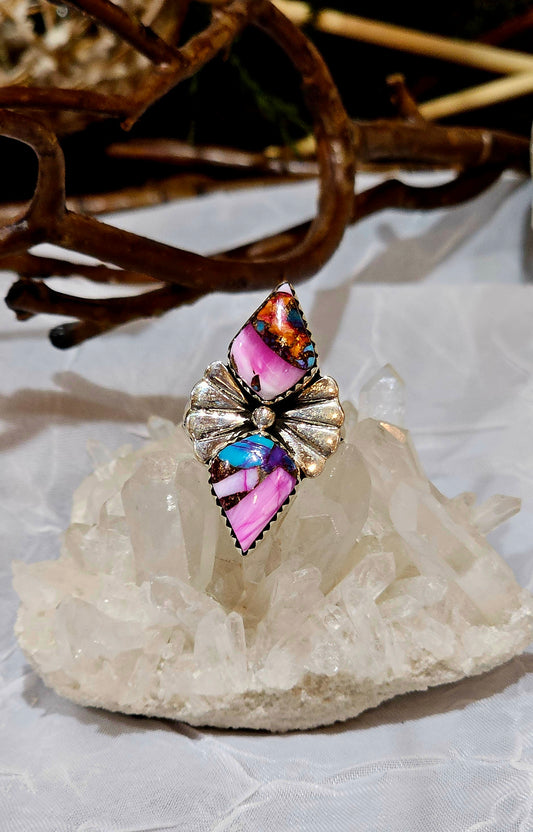 Pink Dahlia Turquoise Ring in Sterling Silver sz 7