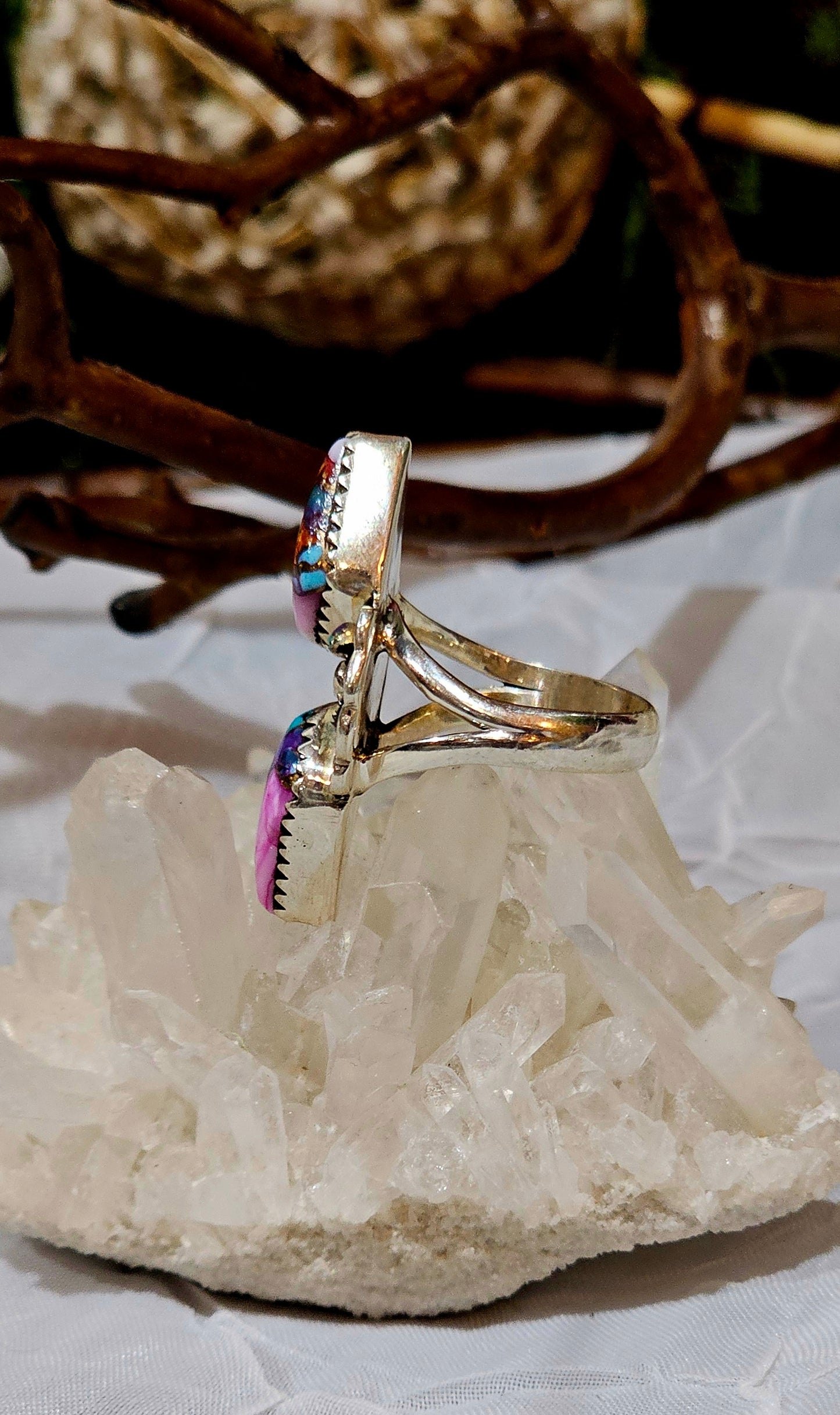 Pink Dahlia Turquoise Ring in Sterling Silver sz 7