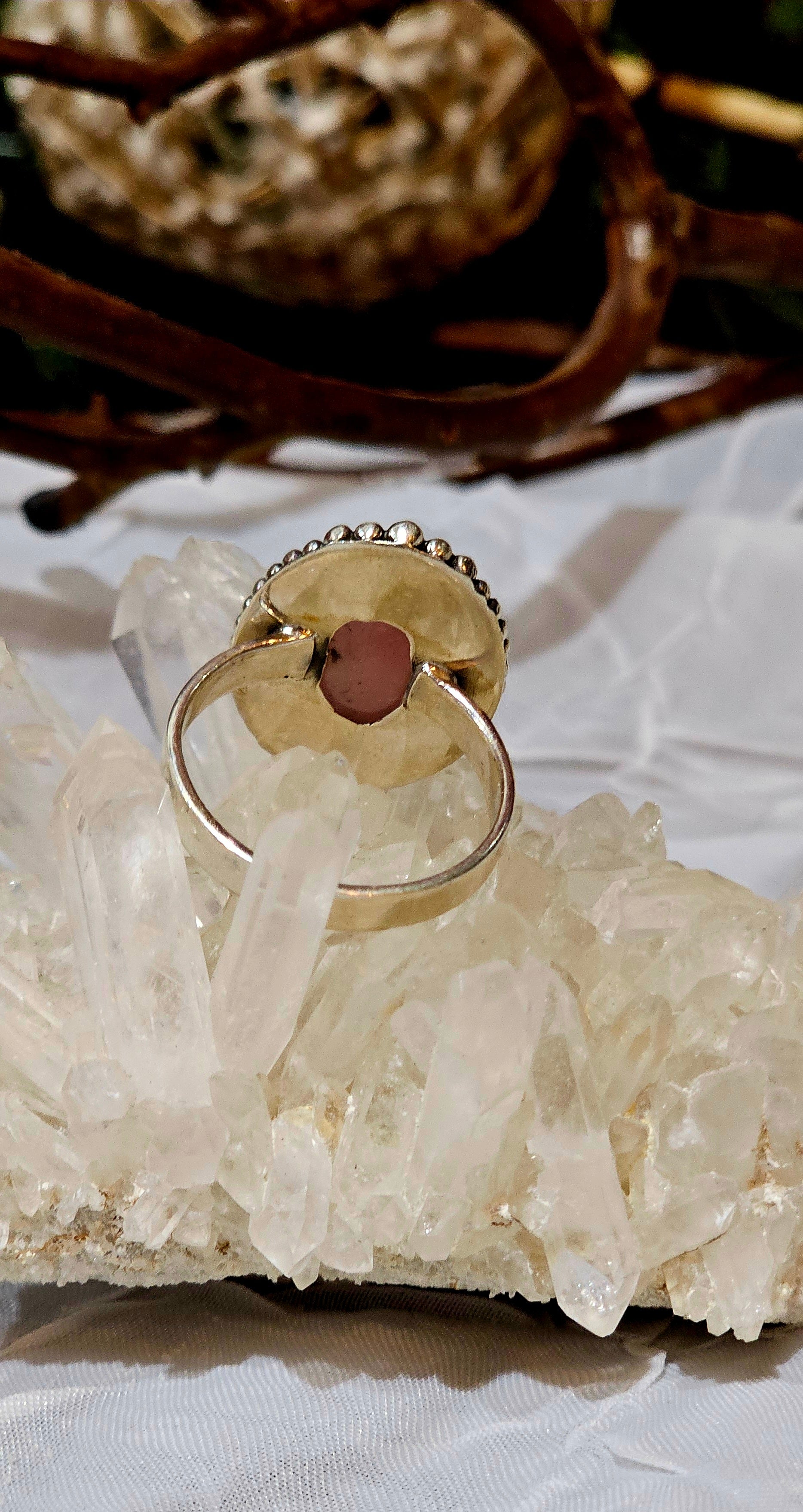 .925 Silver Pink Dahlia Turquoise Ring sz 8