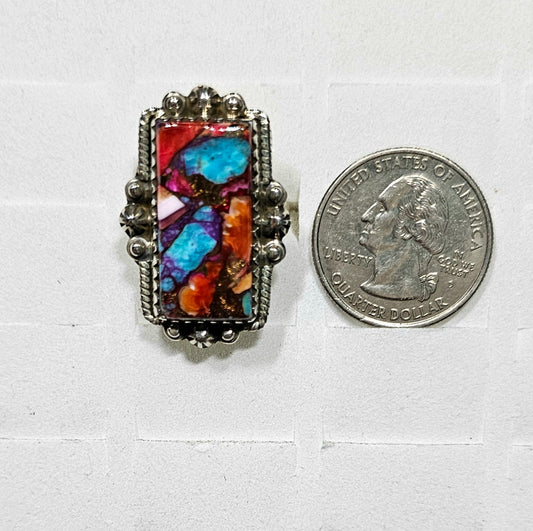 Pink Dahlia Turquoise in Sterling Silver Ring sz 9.25