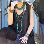 African Turquoise Beaded Stretch Bracelet 805n