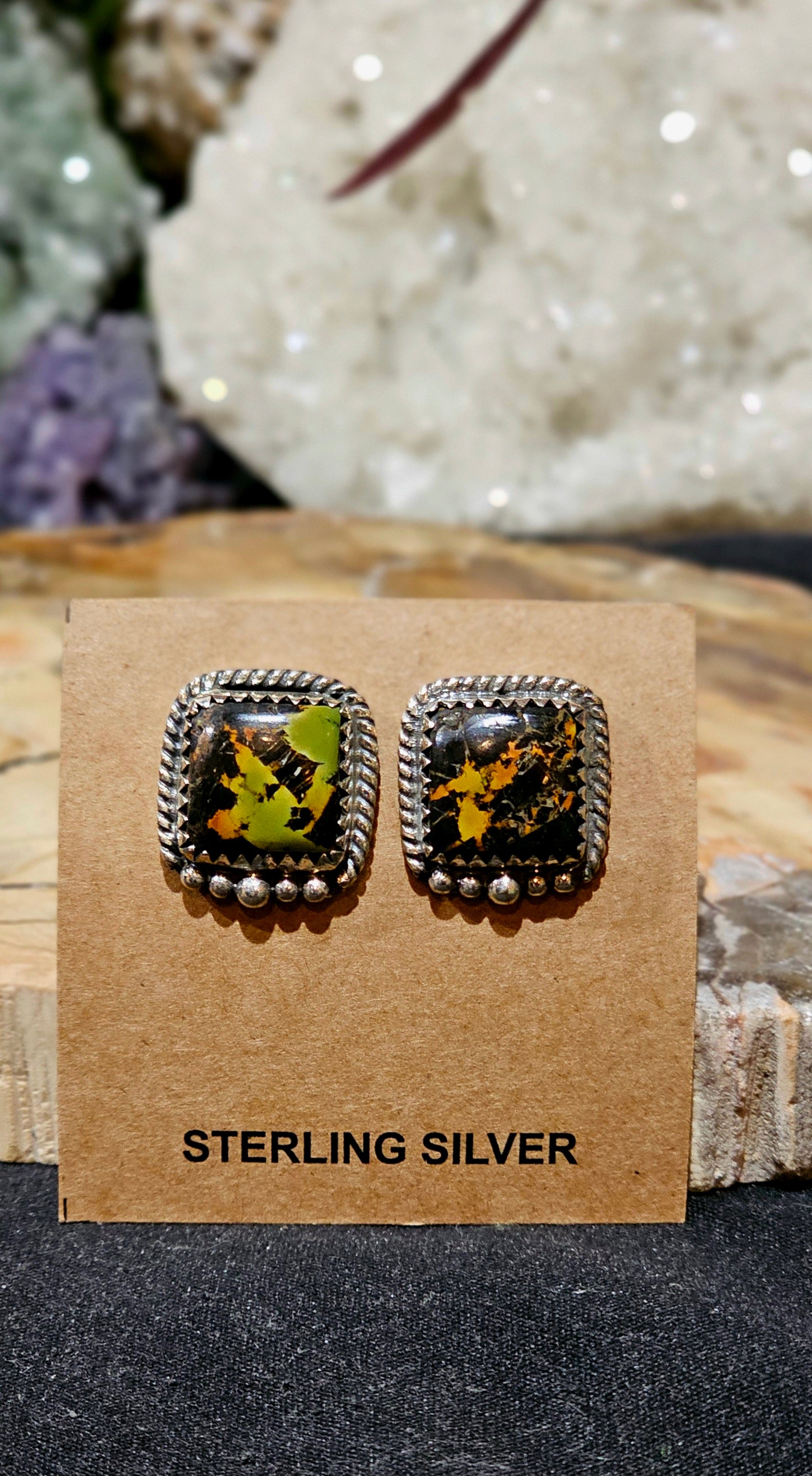 Southwest, Blackjack Turquoise Sterling Silver Stud Earrings