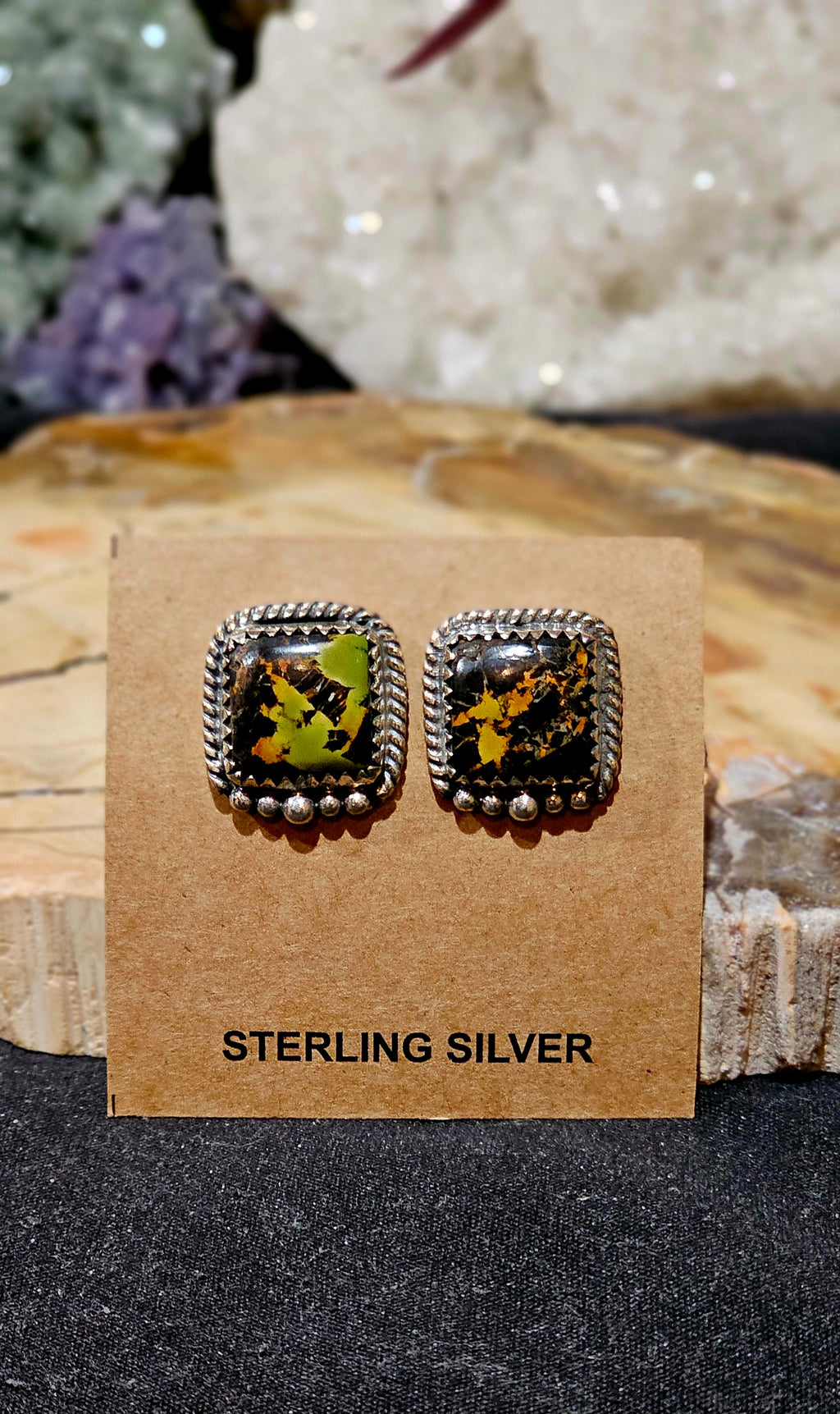 Southwest, Blackjack Turquoise Sterling Silver Stud Earrings