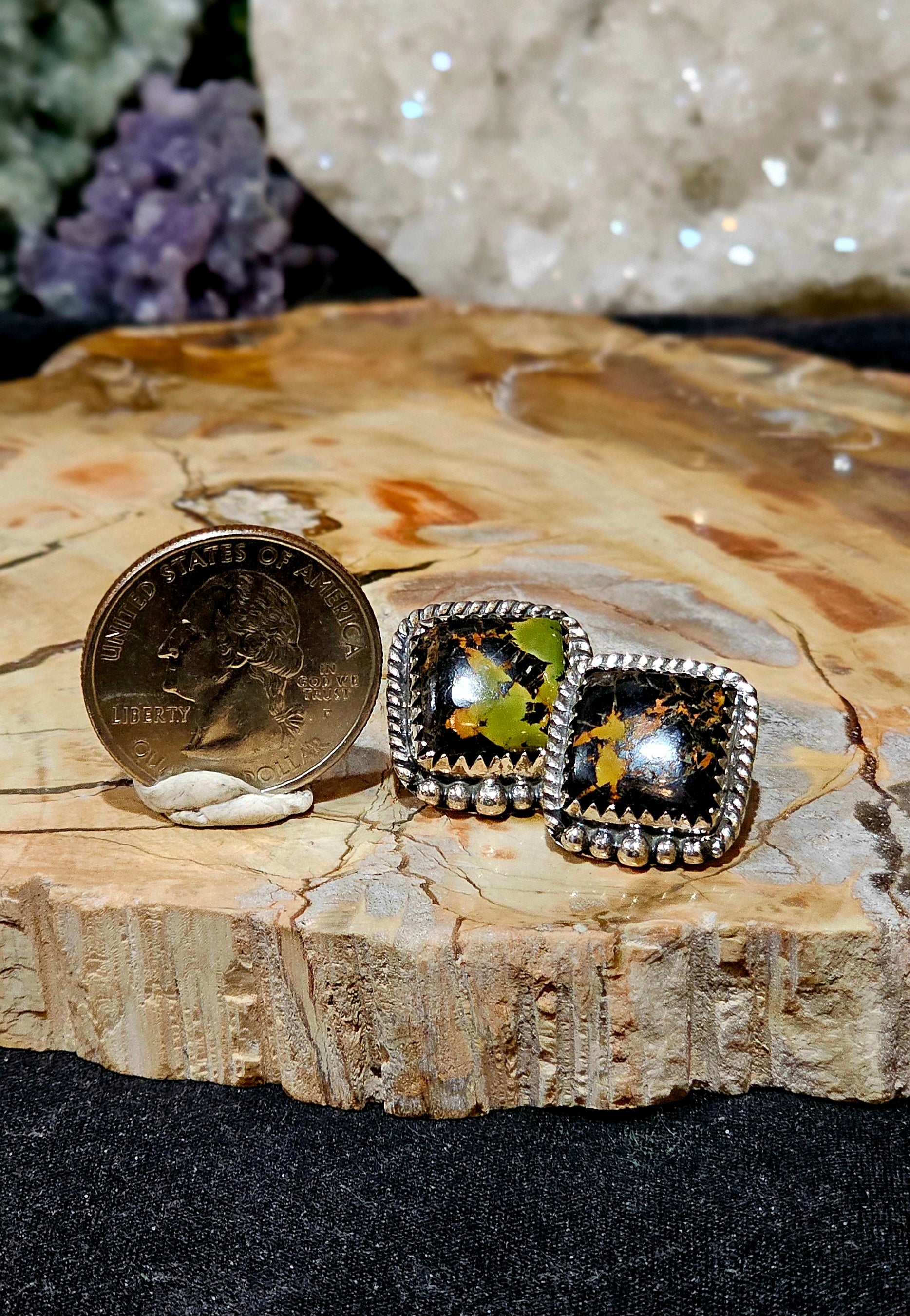 Southwest, Blackjack Turquoise Sterling Silver Stud Earrings