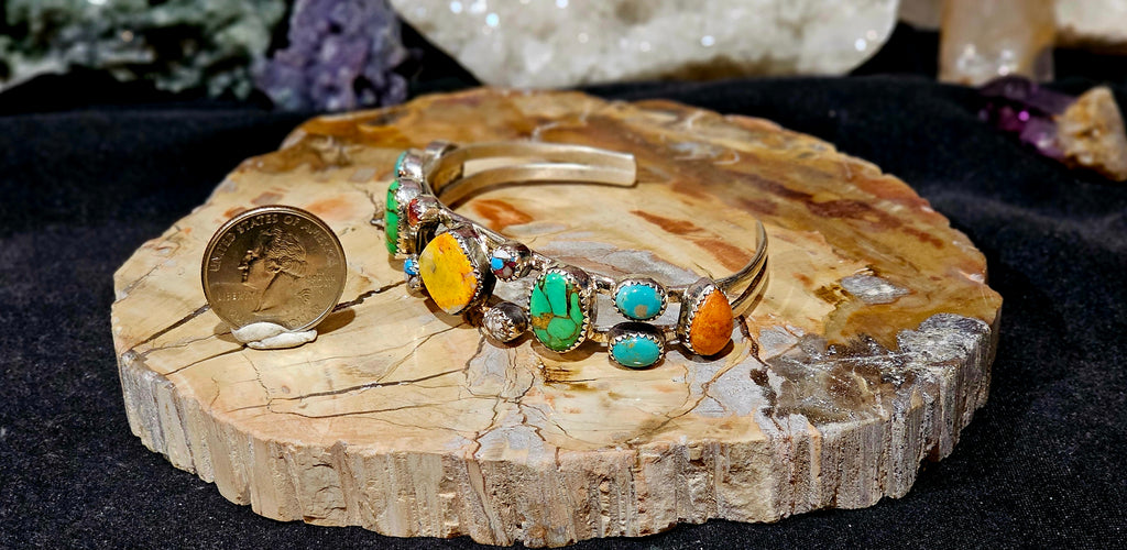 Sterling Silver Bumblebee Jasper & Mojave Turquoise Cuff – Large Wrist – 28.5g
