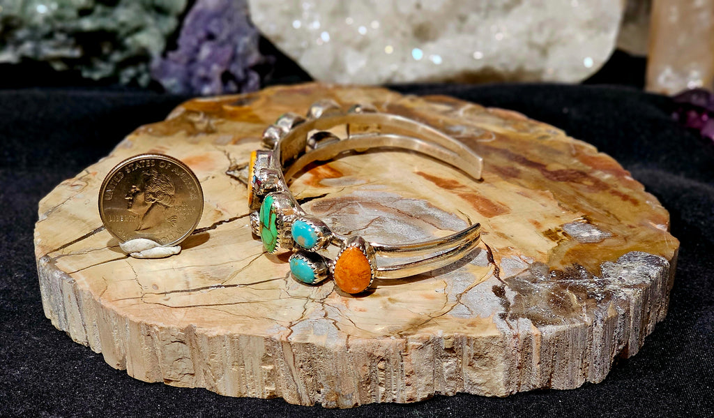 Sterling Silver Bumblebee Jasper & Mojave Turquoise Cuff – Large Wrist – 28.5g