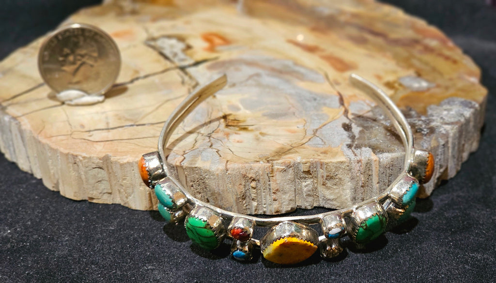 Sterling Silver Bumblebee Jasper & Mojave Turquoise Cuff – Large Wrist – 28.5g