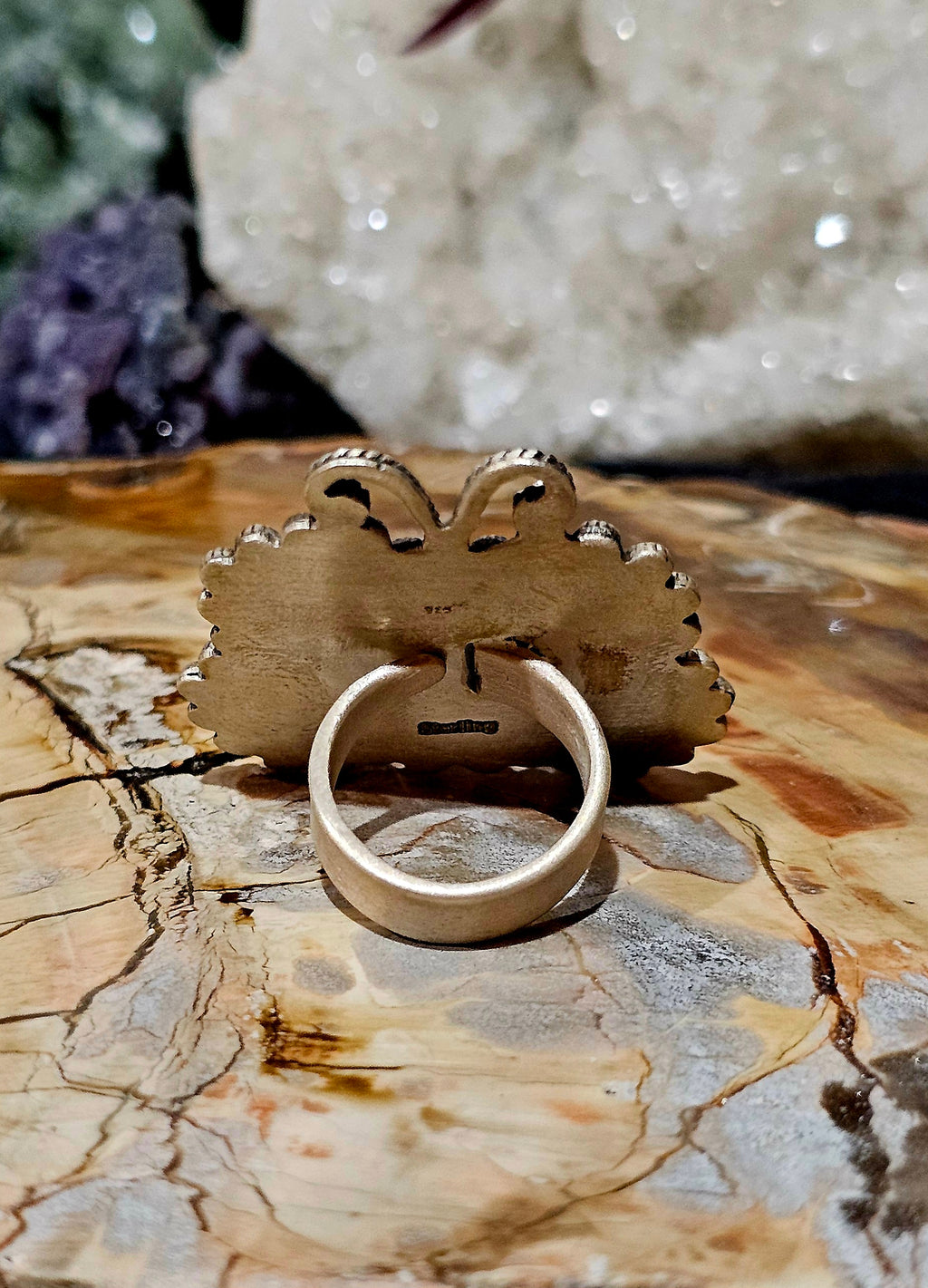 Handcrafted, Adjustable, butterfly Turquoise cluster Sterling Ring