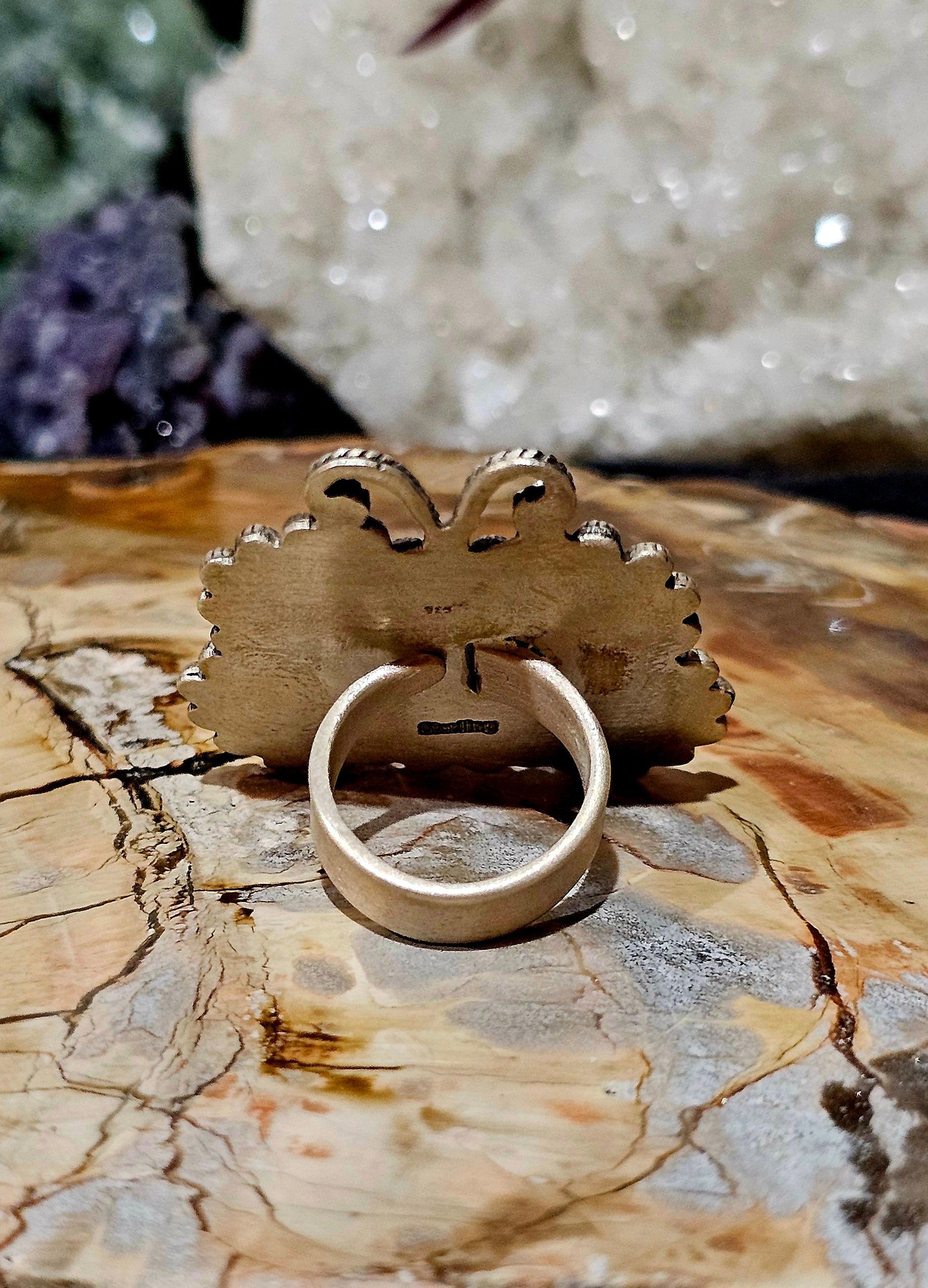 Handcrafted, Adjustable, butterfly Turquoise cluster Sterling Ring