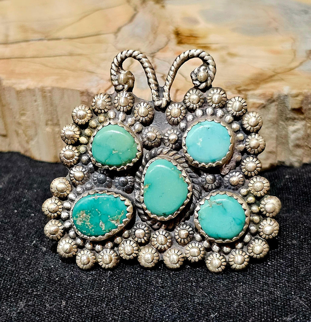 Handcrafted, Adjustable, butterfly Turquoise cluster Sterling Ring