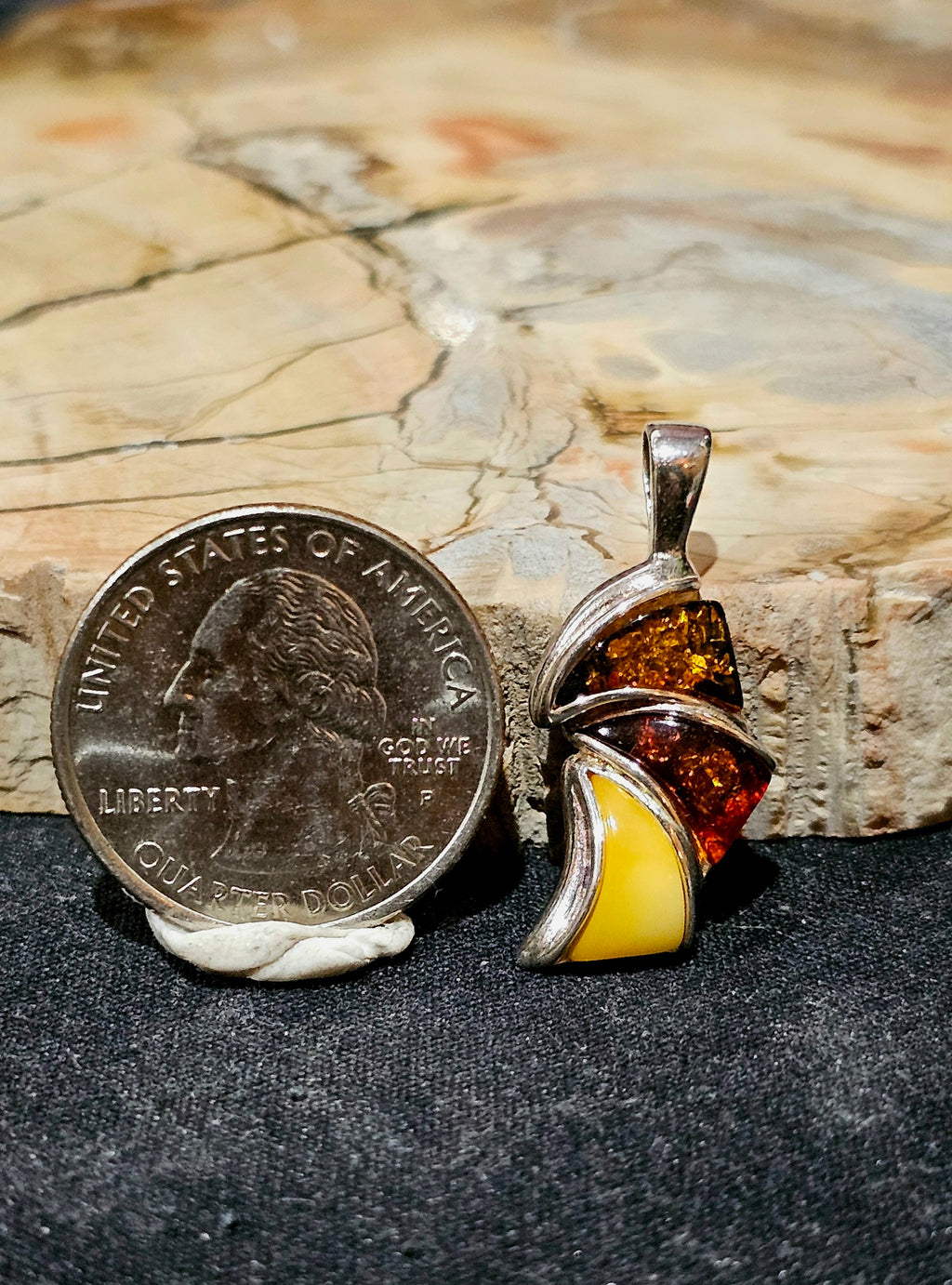 Tri-Tone Baltic Amber Sterling Pendant