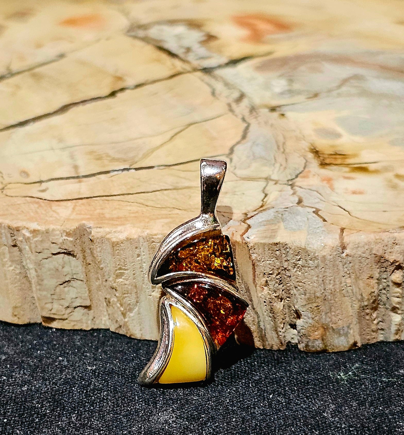Tri-Tone Baltic Amber Sterling Pendant