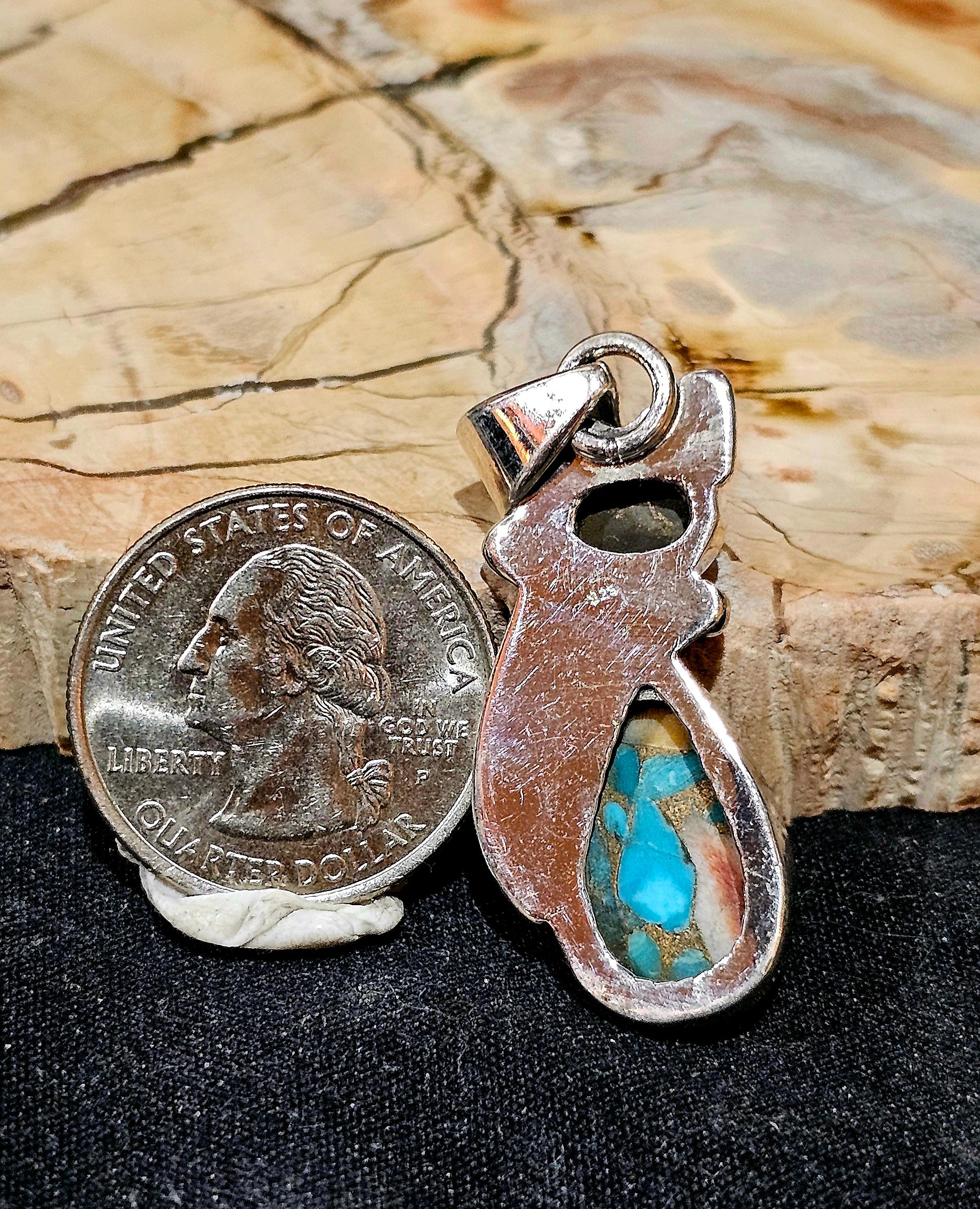 Spiny Oyster & Turquoise Cat Pendant – Sterling Silver Southwest Style (1.85”)