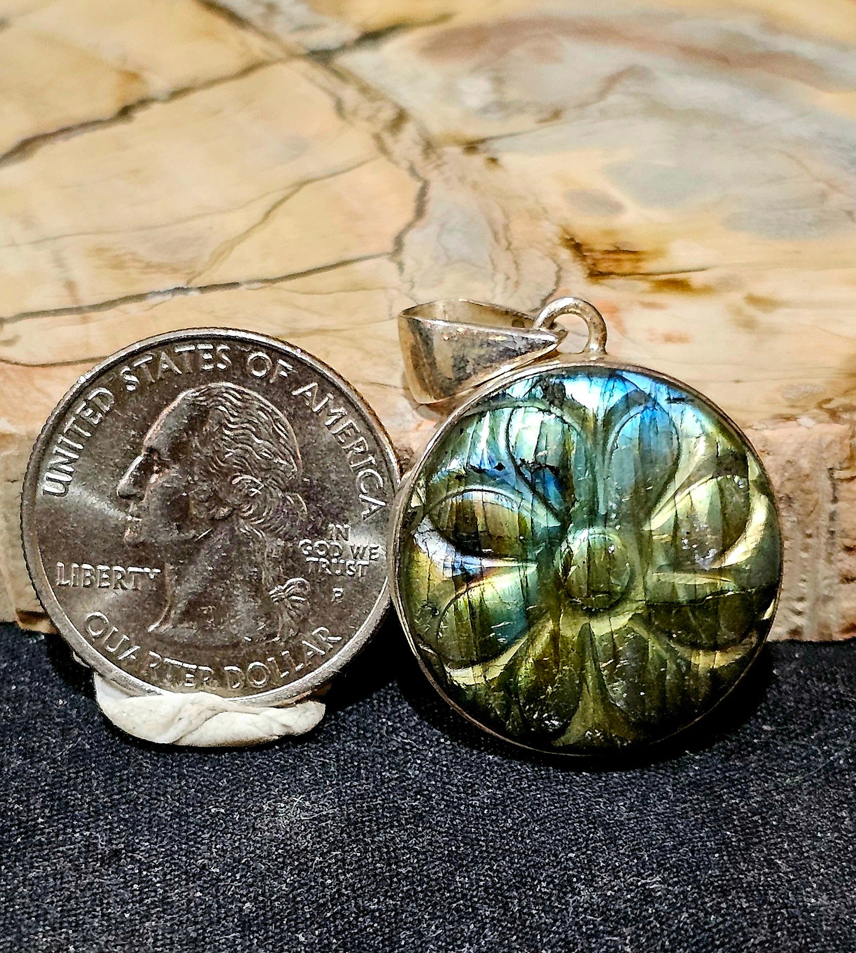 FLASHY Carved Labradorite Pendant – Sterling Silver