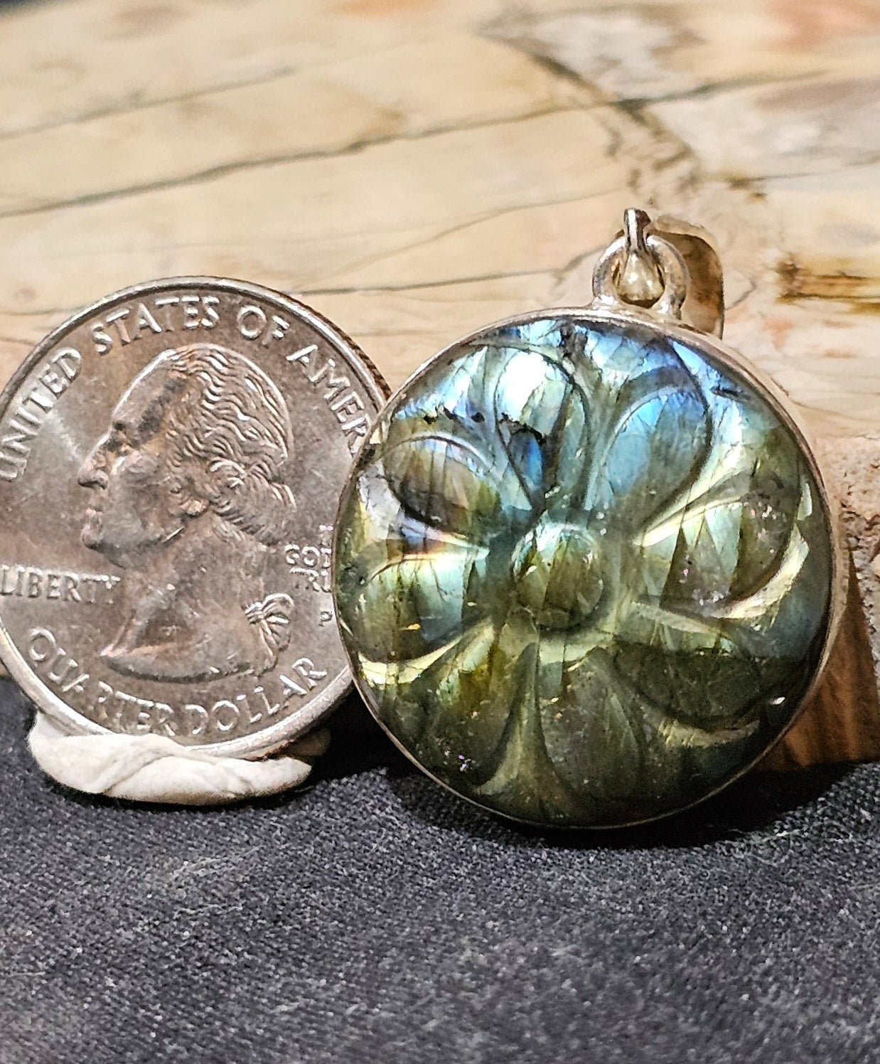 FLASHY Carved Labradorite Pendant – Sterling Silver