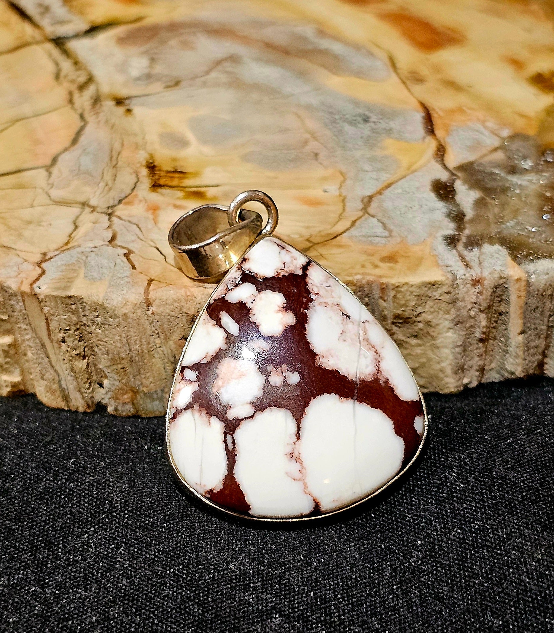 Wild Horse Jasper Sterling Silver Pendant | Brown & White Statement Stone