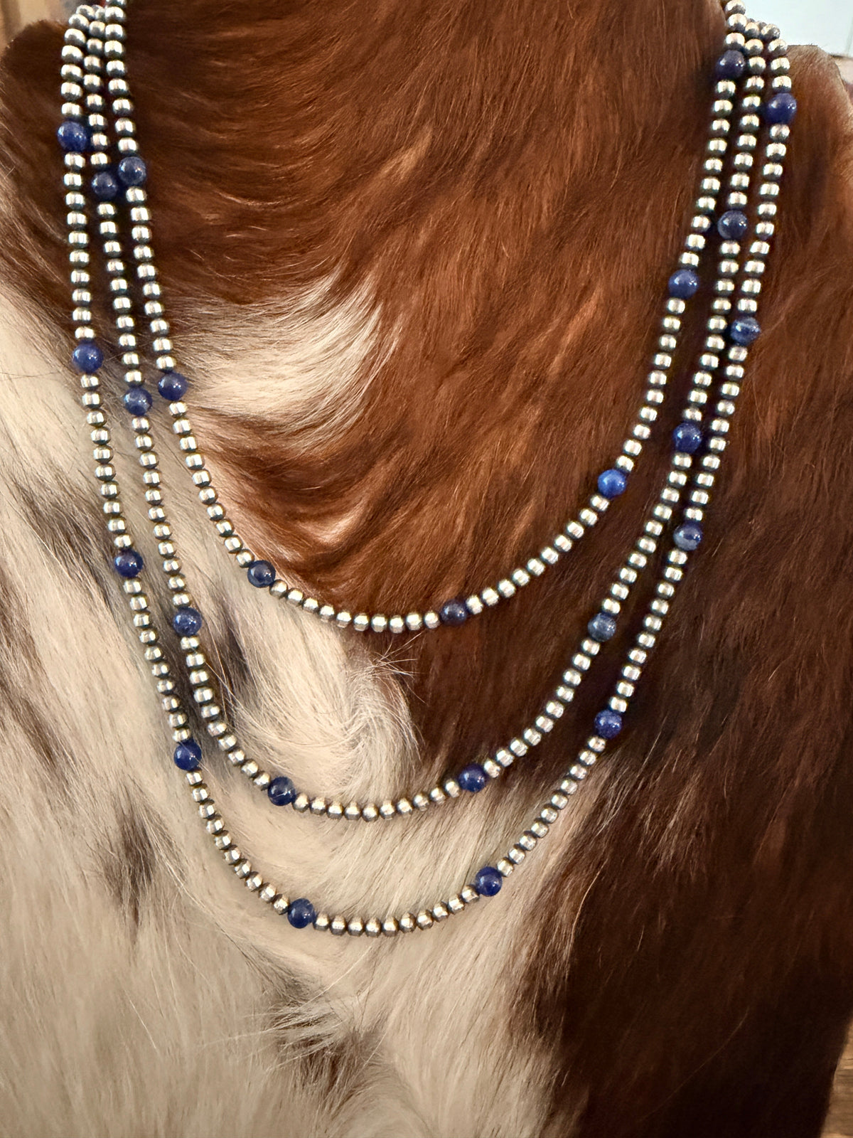 Handcrafted Lapis and Sterling Silver Pearl Beaded Necklace