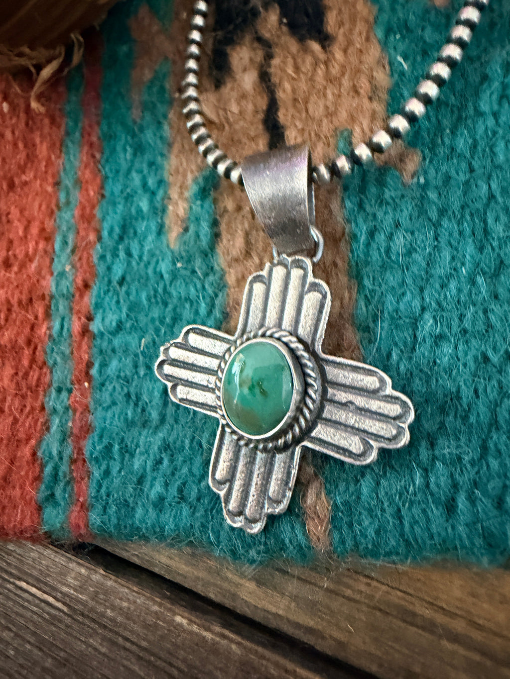Handcrafted Sterling Silver & Sonoran Mountain Turquoise Zia Cross Pendant by Kevin Billah
