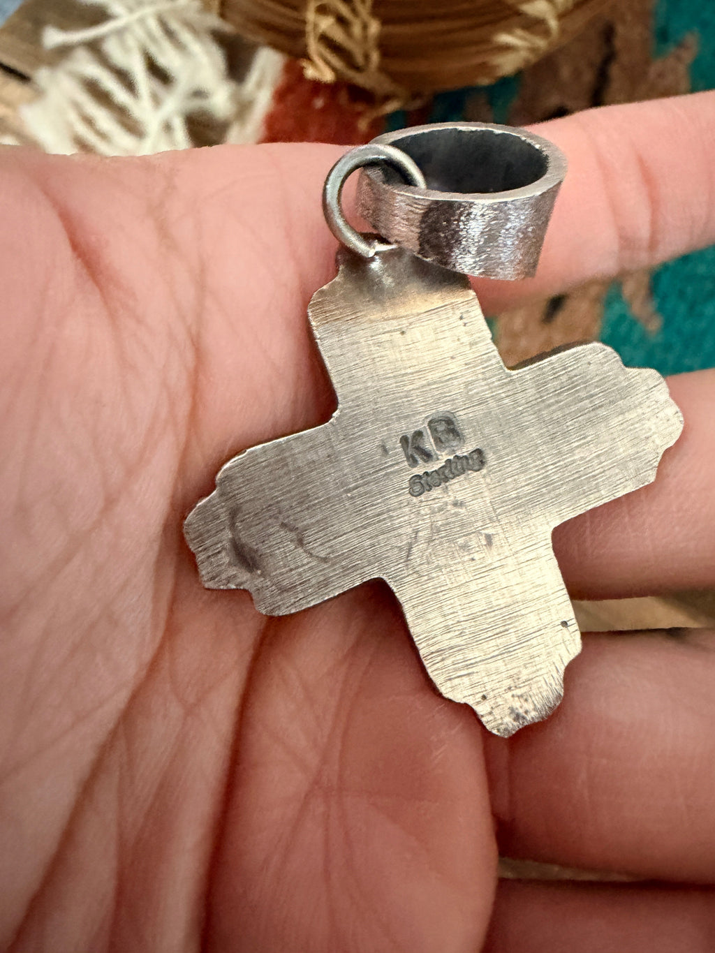 Handcrafted Sterling Silver & Sonoran Mountain Turquoise Zia Cross Pendant by Kevin Billah
