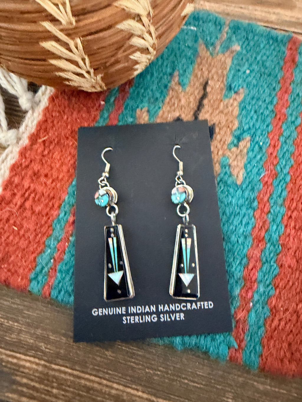 Handcrafted Multi Stone & Sterling Silver Inlay Sun Face Dangle Earrings