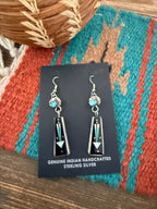Handcrafted Multi Stone & Sterling Silver Inlay Sun Face Dangle Earrings