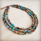 Genuine HuBei Turquoise & Copper Triple Strand Necklace 259t