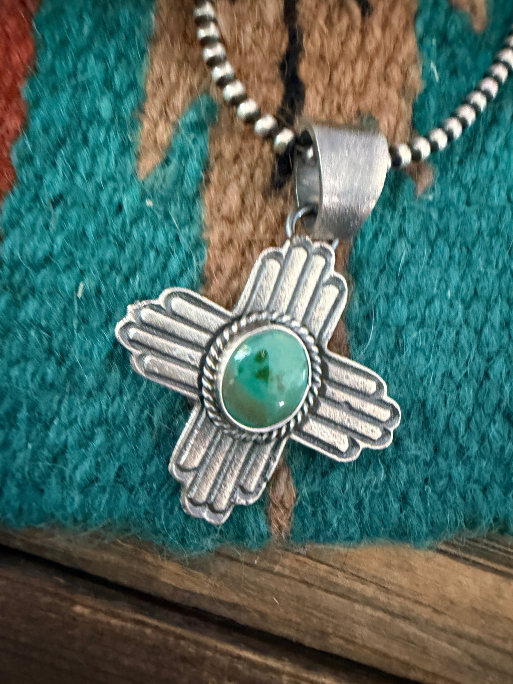 Handcrafted Sterling Silver & Sonoran Mountain Turquoise Zia Cross Pendant by Kevin Billah