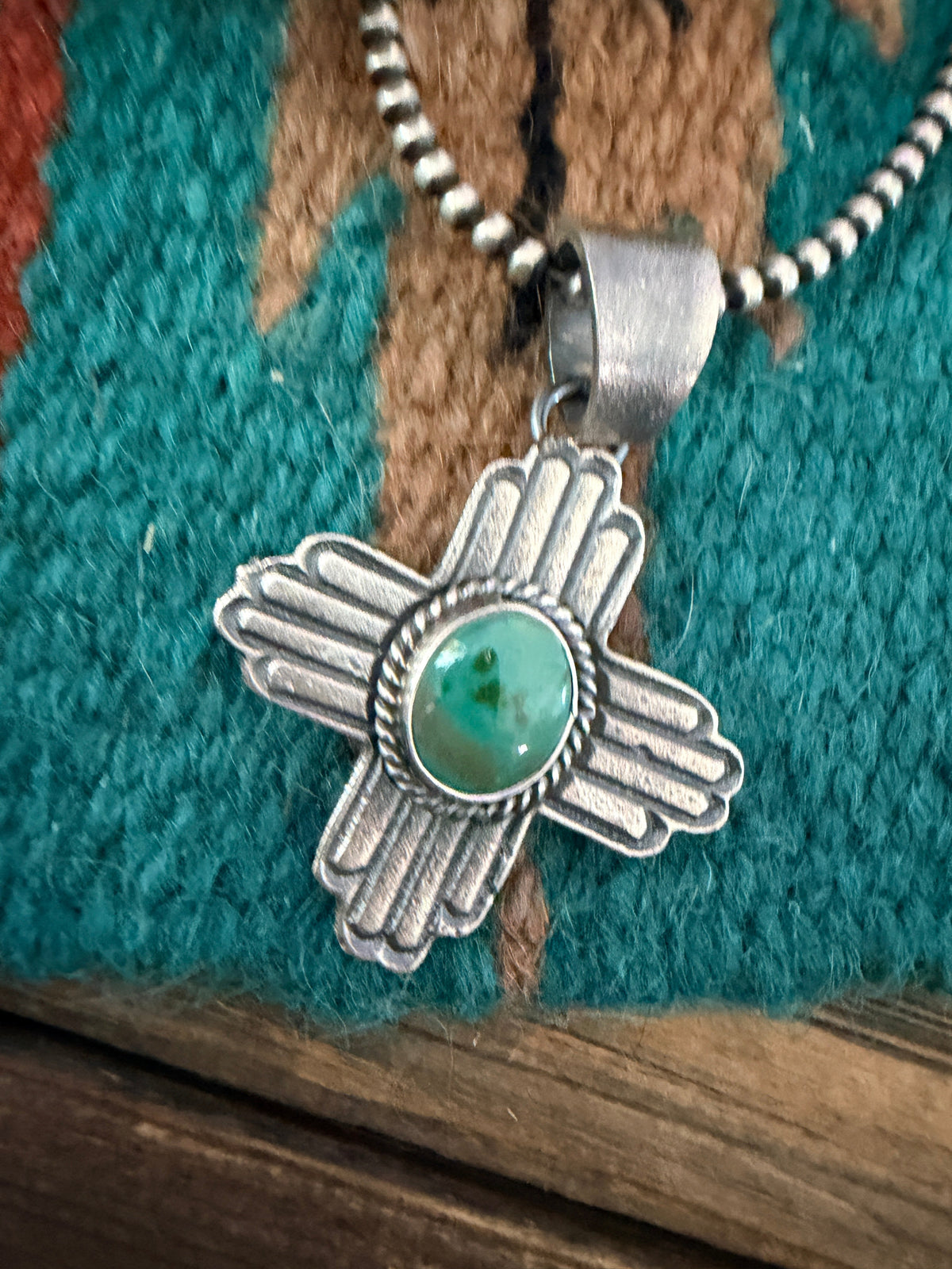 Handcrafted Sterling Silver & Sonoran Mountain Turquoise Zia Cross Pendant by Kevin Billah