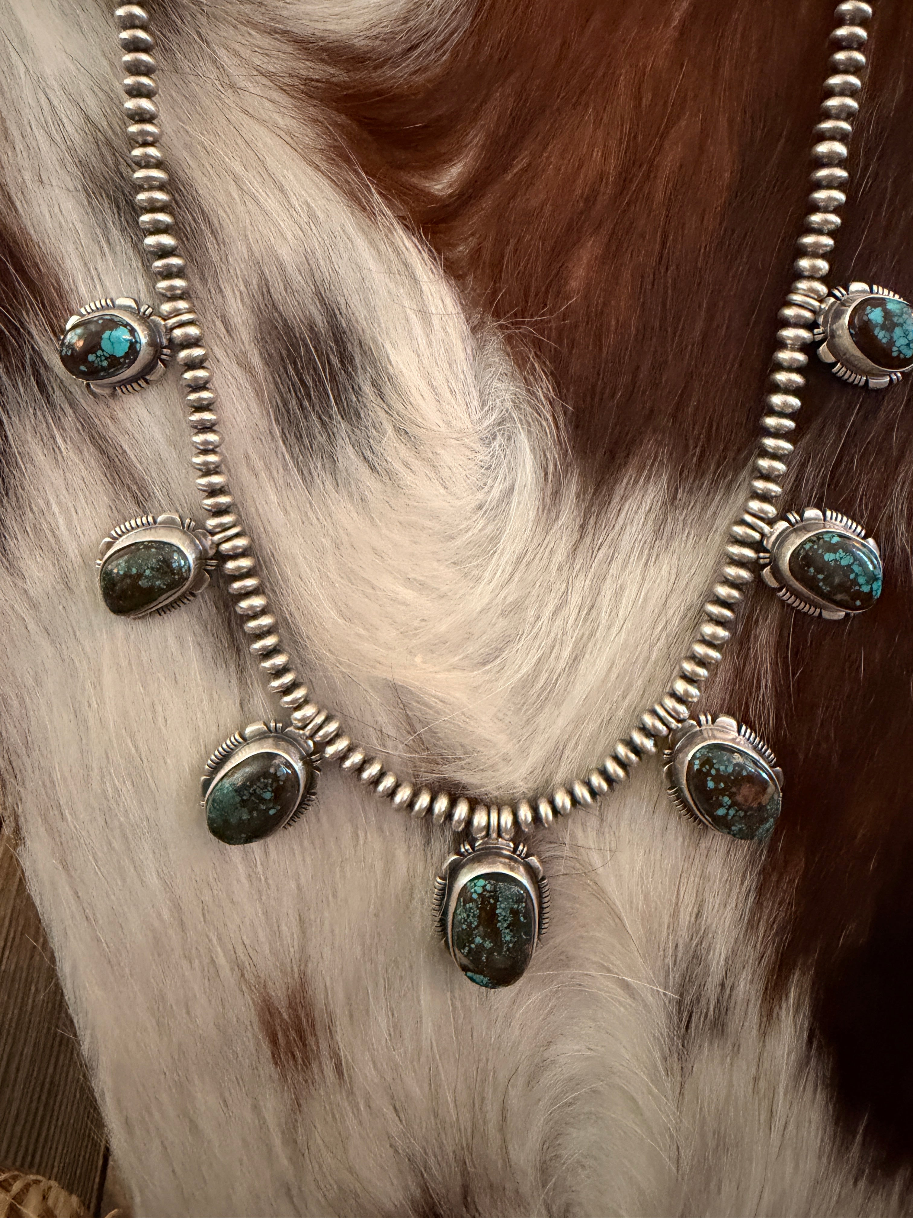 Handcrafted Bisbee Turquoise & Sterling Silver Necklace and Earring Set