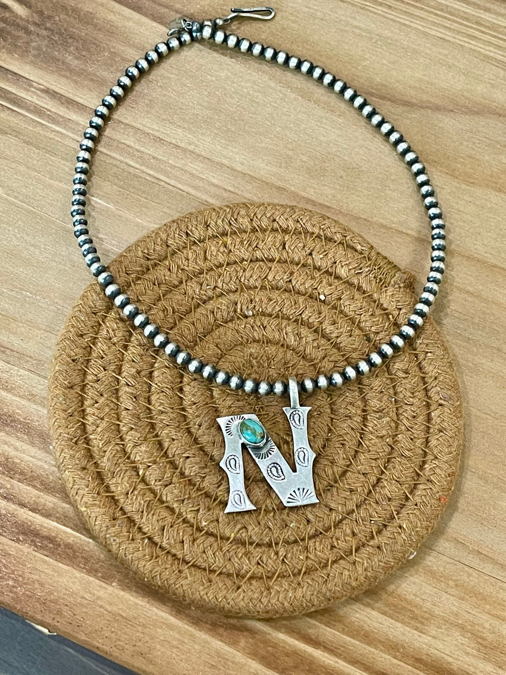 Handmade Sterling Silver and Turquoise Letter Pendant