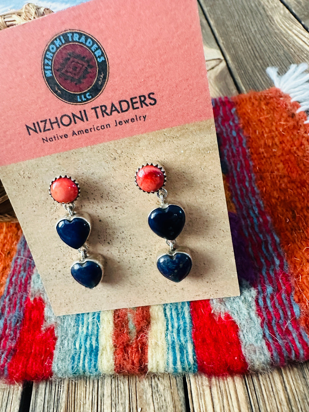Handcrafted Lapis, Spiny & Sterling Silver Heart Dangle Earrings