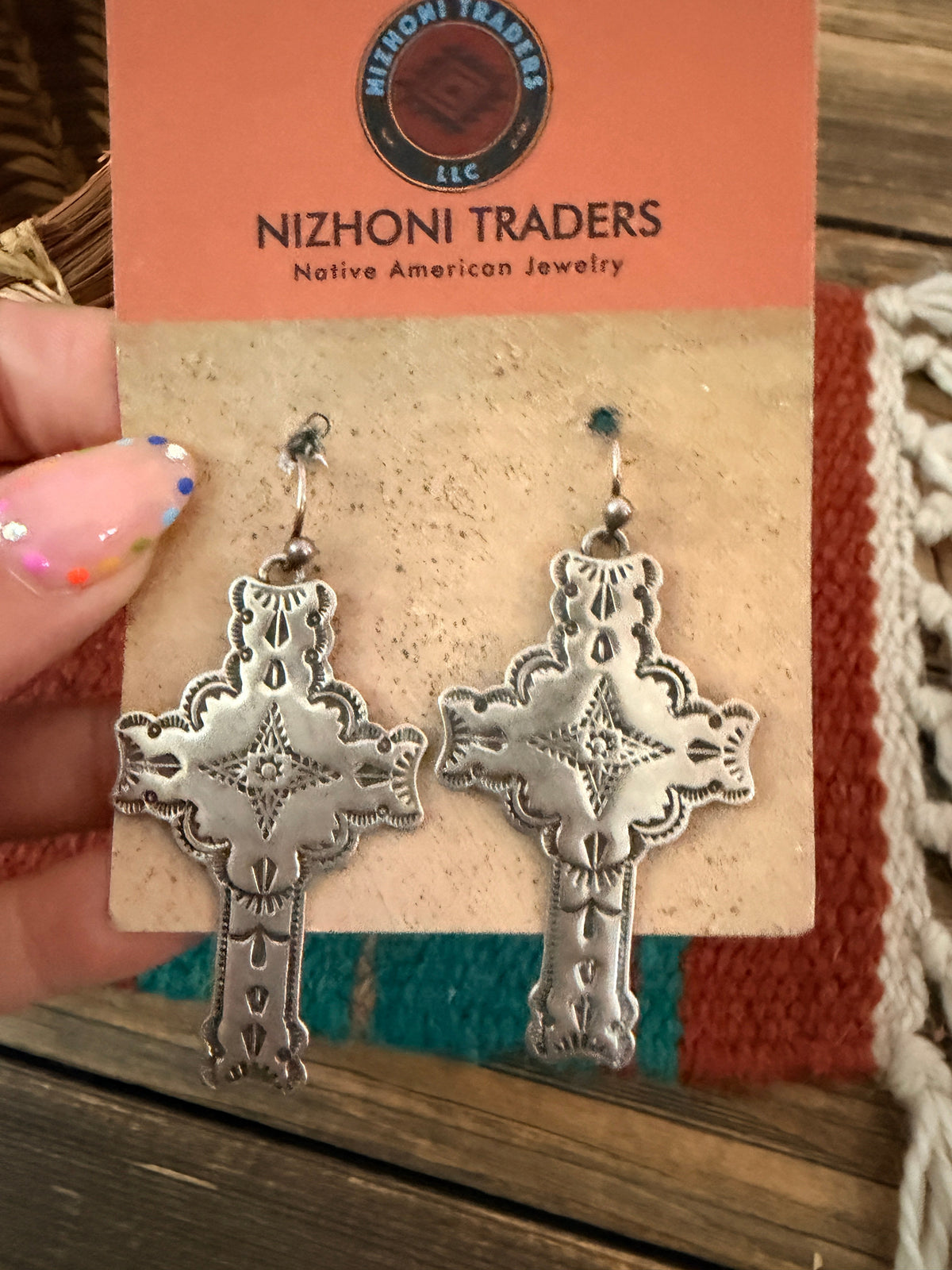 Handcrafted Old Pawn Sterling Silver Cross Dangle Earrings
