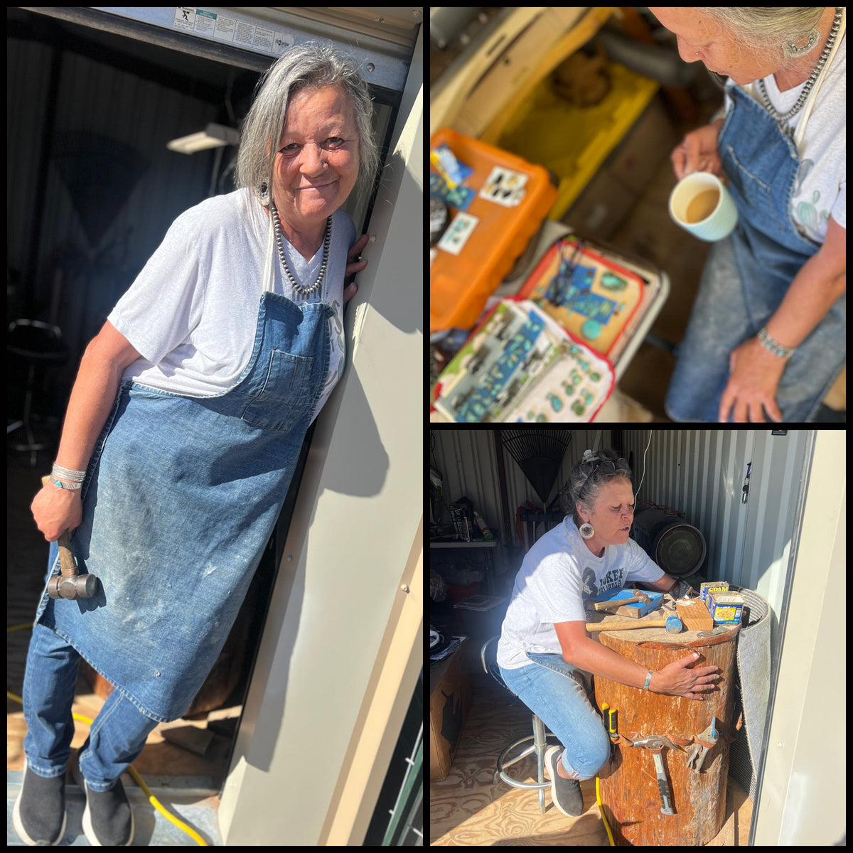 Hand Stamped Sterling Silver & Black Marble Santa Fe Cross and Heart Pendant by Kimari Somers