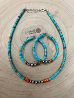 4mm Sterling Pearls, Variscite Turquoise and Spiny Oyster - The Vibrant Choker