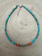 4mm Sterling Pearls, Variscite Turquoise and Spiny Oyster - The Vibrant Choker