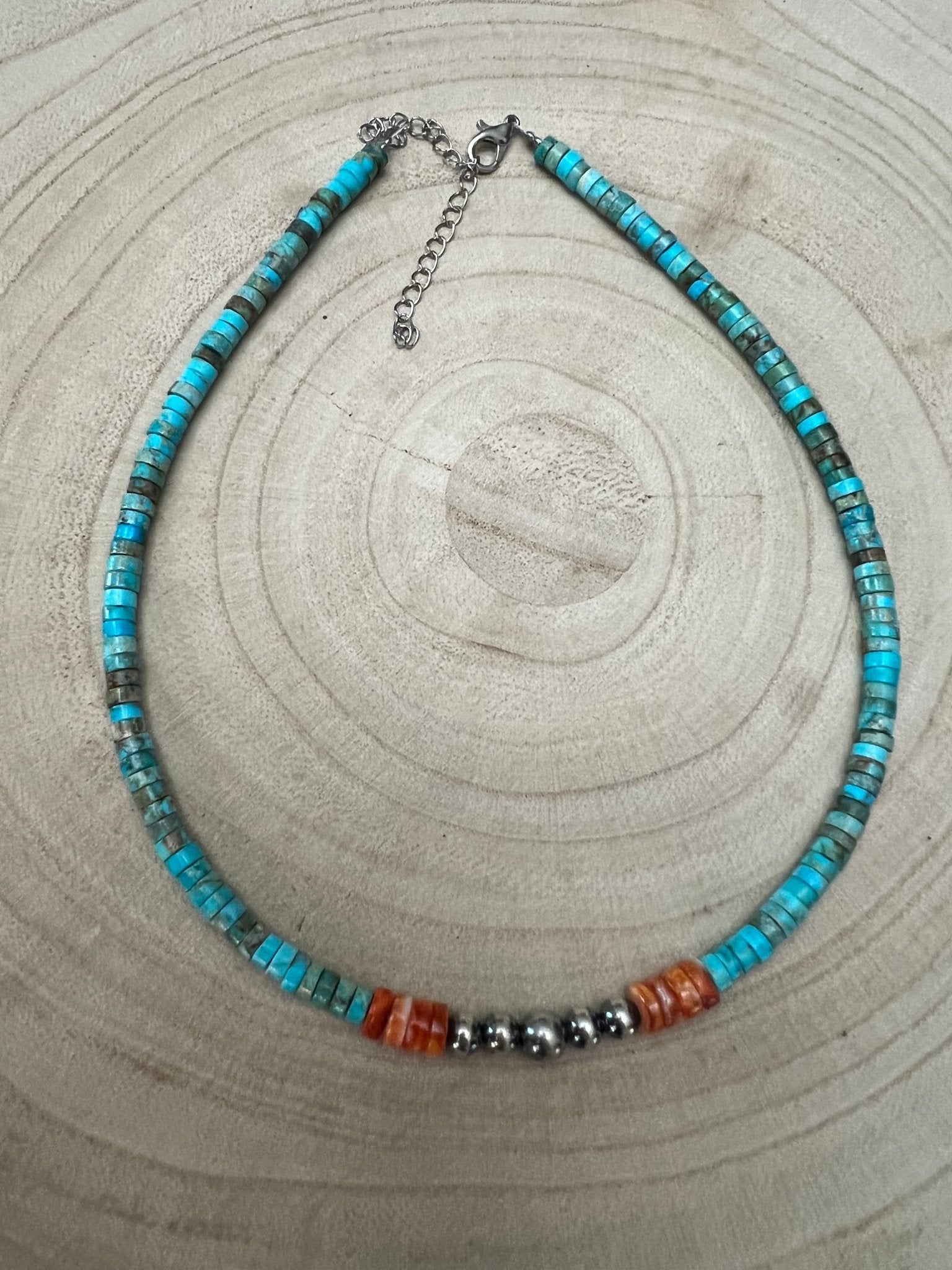 4mm Sterling Pearls, Variscite Turquoise and Spiny Oyster - The Vibrant Choker