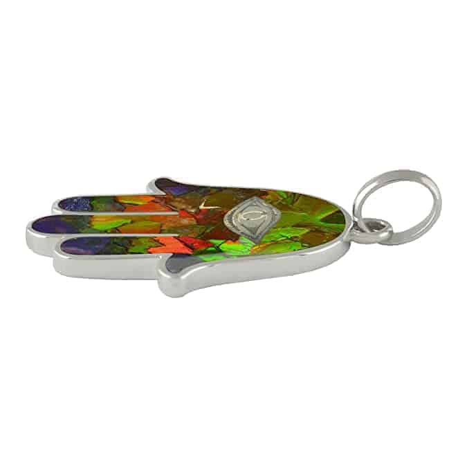 Starborn Ammolite Hamsa Hand Pendant in Sterling Silver