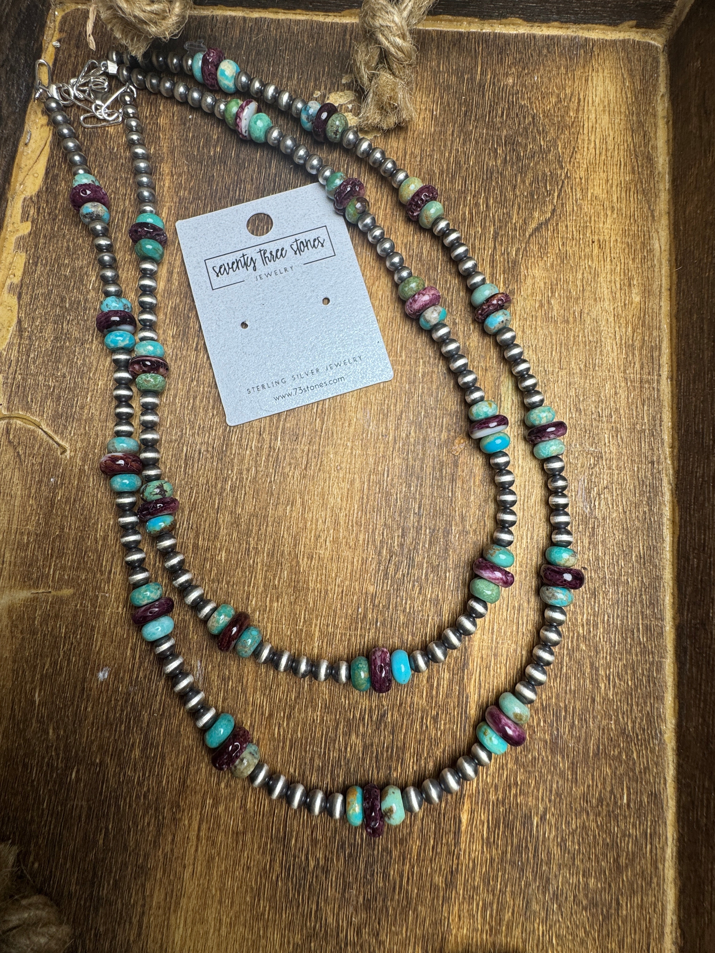 16" Purple and Turquoise 4mm Sterling pearl necklace