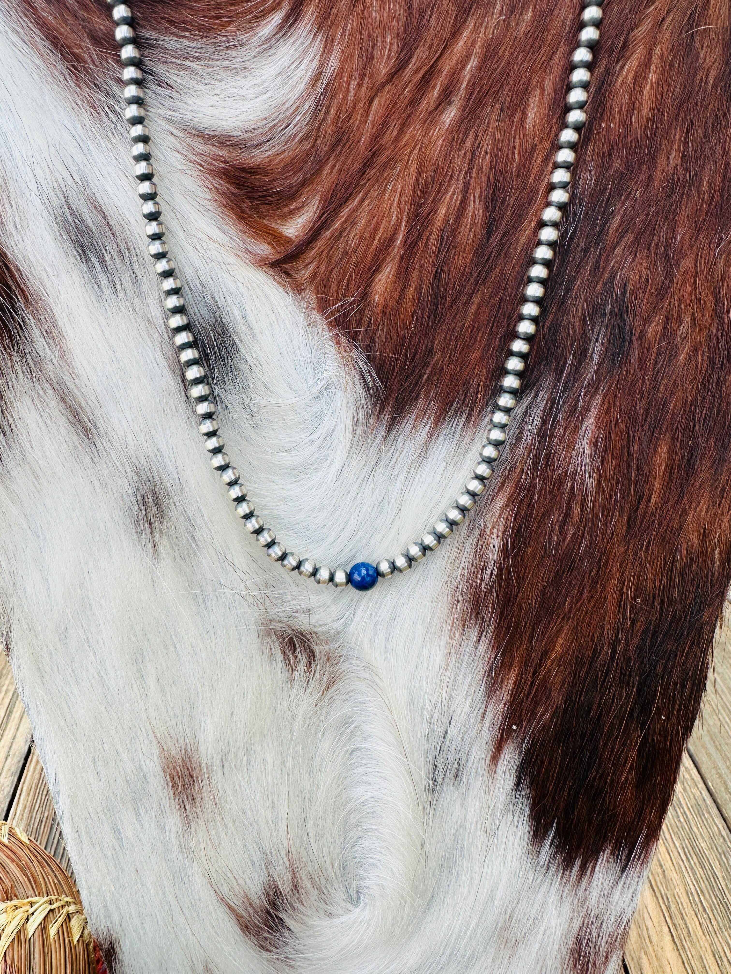 Handcrafted Lapis & Sterling Silver Pearl Beaded Necklace
