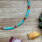 Turquoise & Spiny Oyster Heishi Necklace – 14”