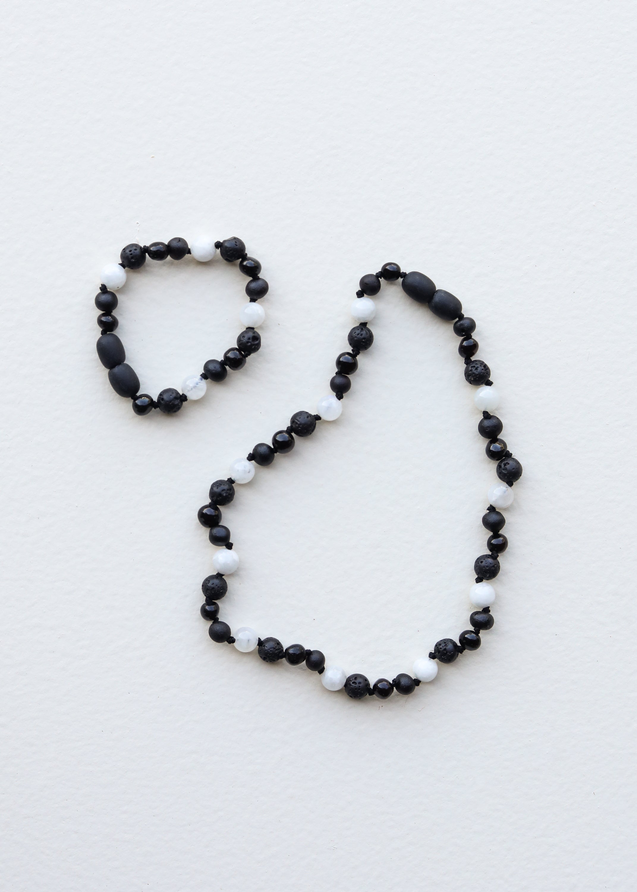 Raw Black Baltic Amber + Moonstone || Necklace