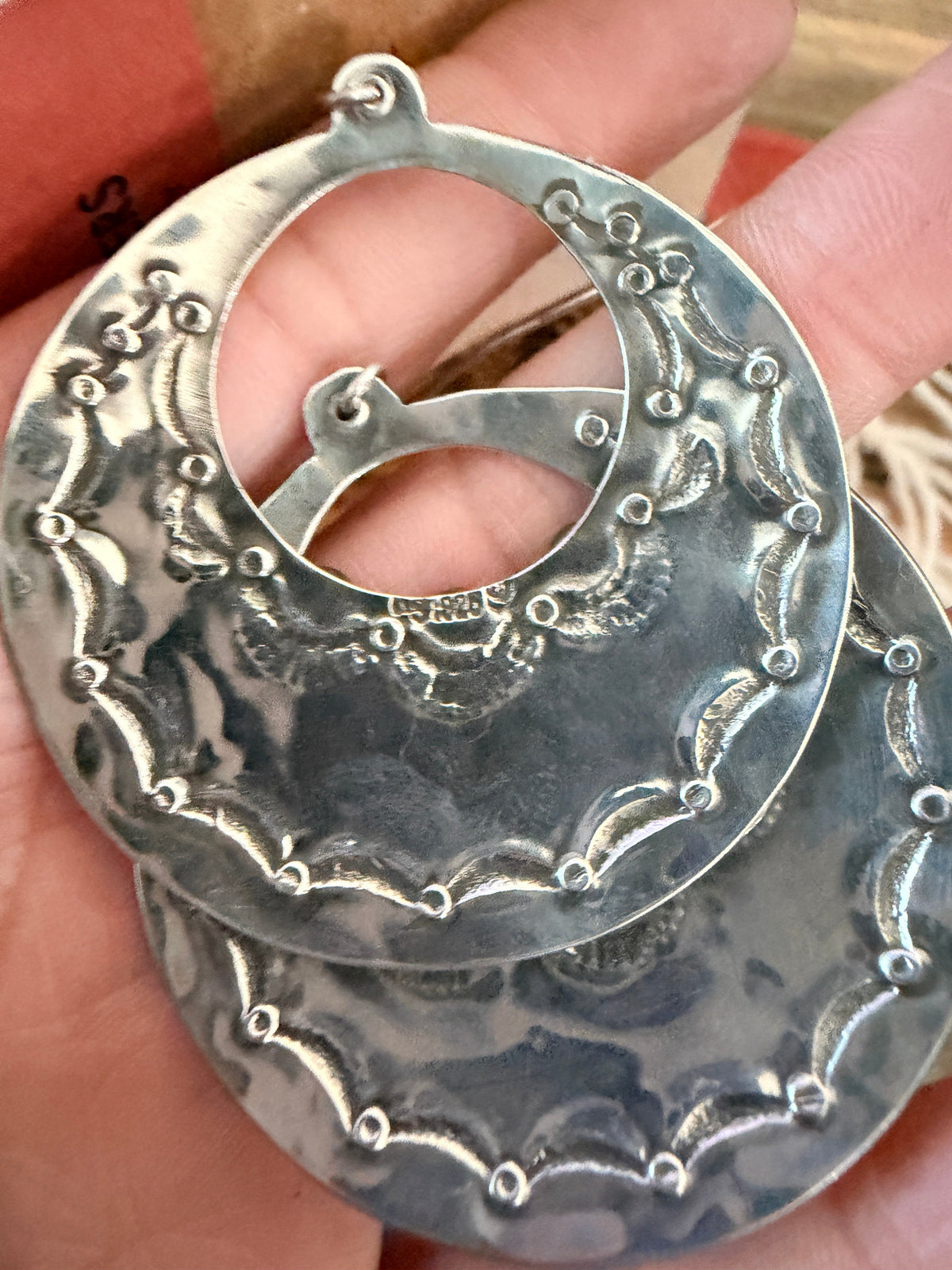 Handmade Sterling Silver & Turquoise Concho Dangle Earrings by Kimari Somers