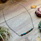 Mojave Turquoise, Spiny Oyster & Sterling Silver Pearl Paperclip Necklace