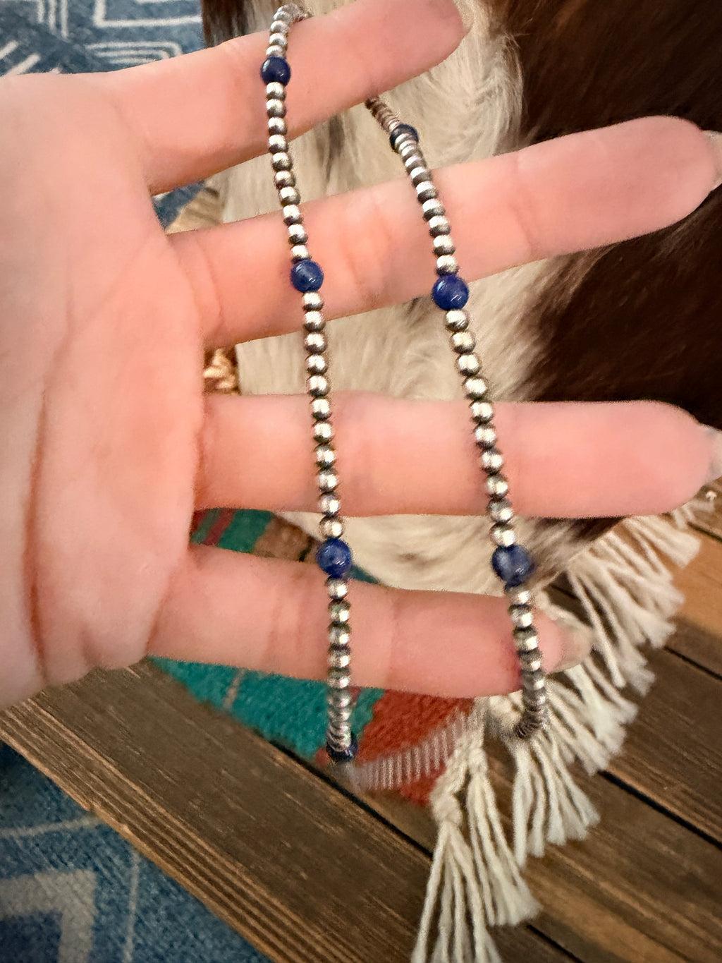 Handcrafted Lapis and Sterling Silver Pearl Beaded Necklace