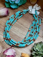 Turquoise & Spiny Oyster Heishi Necklace – 14”