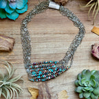Mojave Turquoise, Spiny Oyster & Sterling Silver Pearl Paperclip Necklace